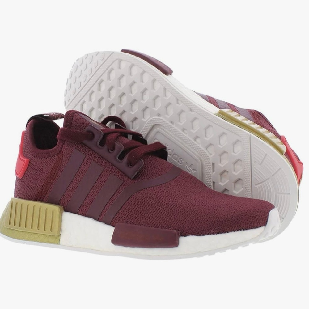 Adidas Originals NMD-1 Maroon Burgundy Wine Gold Sneakers Like New Custom Gold